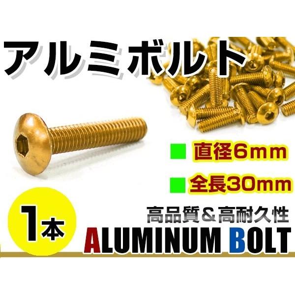 メール便！汎用 カラー アルミボルト M6×30mm 六角 トラスボルト金/ゴールド 1本 スクリー...