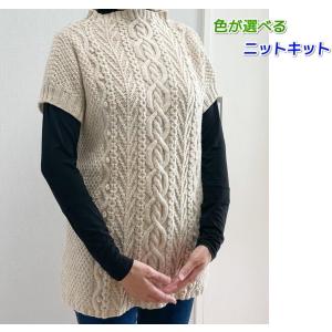 毛糸 アメリーで編むアラン模様が素敵なハイネックベスト セット 編み物キット｜teamiohenya