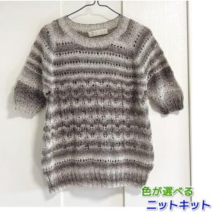 毛糸 夏糸 エコールドパリで編む透かし模様が素敵な半袖セーター セット 編み物キット hit｜teamiohenya