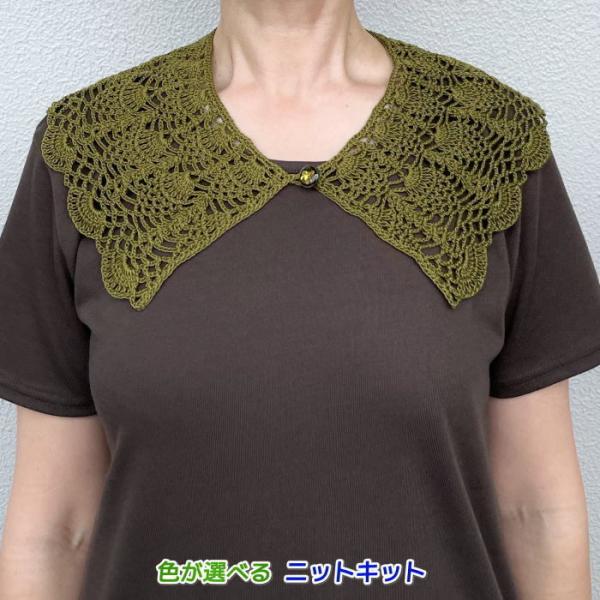 ●編み針セット● エミーグランデで編むパイナップル模様の大きなつけ襟 手編みキット 毛糸 オリムパス...