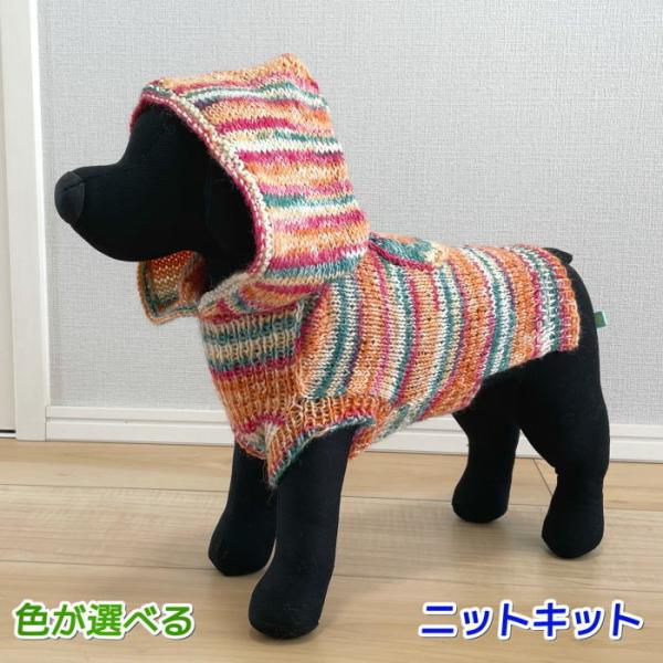 ●編み針セット● 毛糸 スーパーウォッシュアルチザンで編む小型犬用フード付きのドッグウェア ワンコ服...
