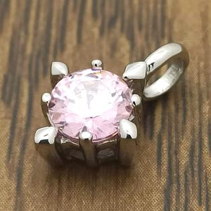 ステンレス ペンダントトップ キュービックジルコニア ローズクォーツ 一粒石