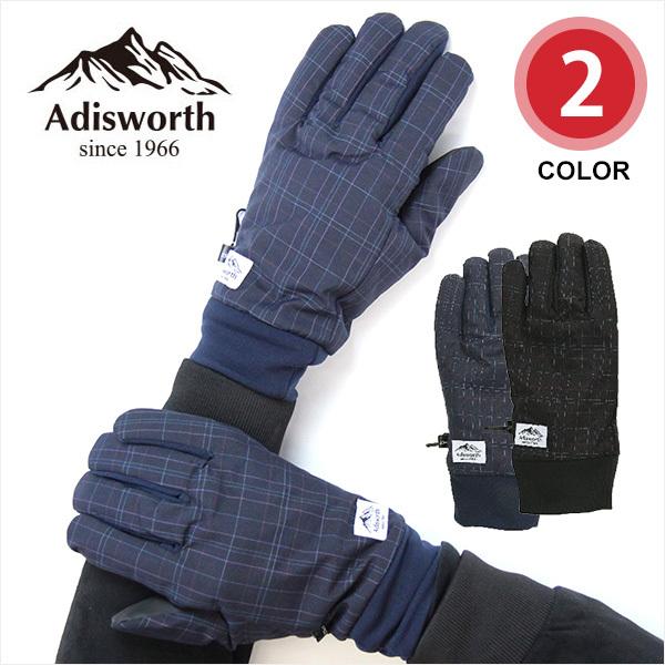 紳士防風タッチAdisworthチェック柄 メンズ 防寒 ボア スマホ対応 すべり止め チェック