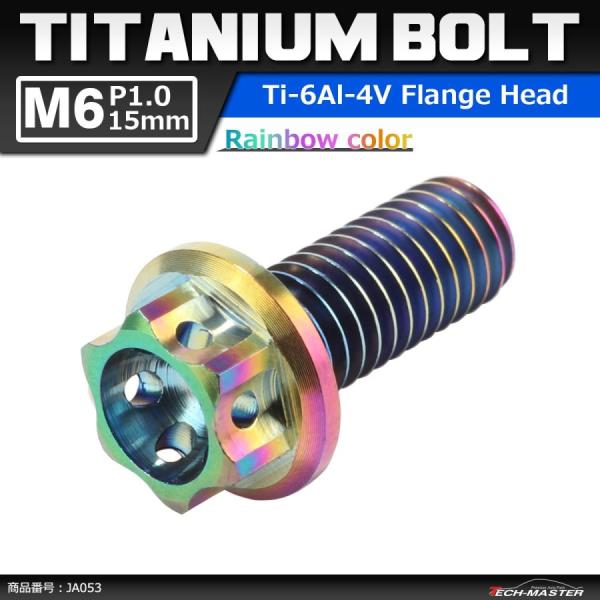 64チタンボルト M6×15mm P1.0 ホールヘッド 六角ボルト フランジ付 焼きチタンカラー ...