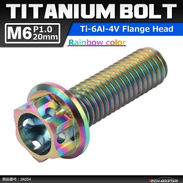 64チタンボルト M6×20mm P1.0 ホールヘッド 六角ボルト フランジ付 焼きチタンカラー ...