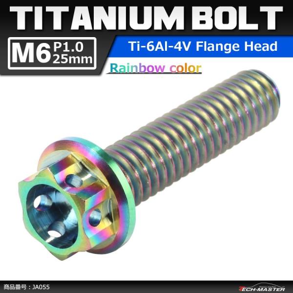 64チタンボルト M6×25mm P1.0 ホールヘッド 六角ボルト フランジ付 焼きチタンカラー ...