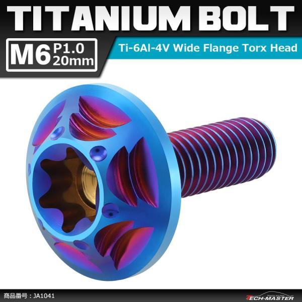 64チタンボルト M6×20mm P1.0 頭部径16mm ワイドフランジ トルクス穴 ボタンボルト...