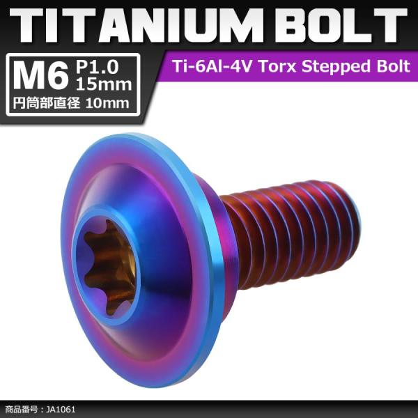 64チタンボルト M6×15mm P1.0 円筒部直径10mm 段付きボルト トルクス穴 フランジ付...