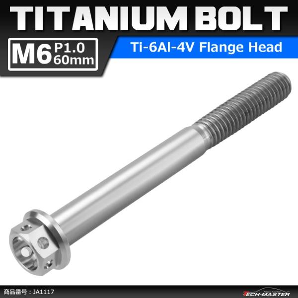 64チタンボルト M6×60mm P1.0 ホールヘッド 六角ボルト フランジ付 シルバーカラー 素...