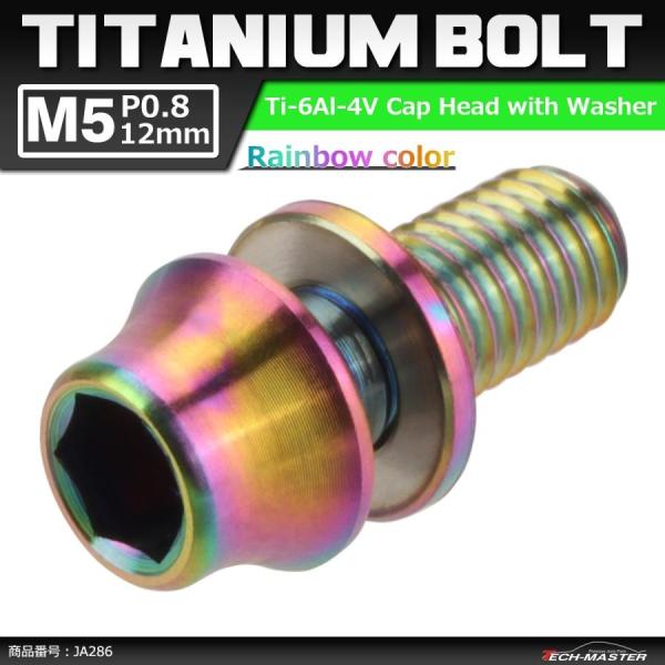 64チタンボルト M5×12mm P0.8 ワッシャー組込 六角穴付き テーパーキャップボルト 焼き...