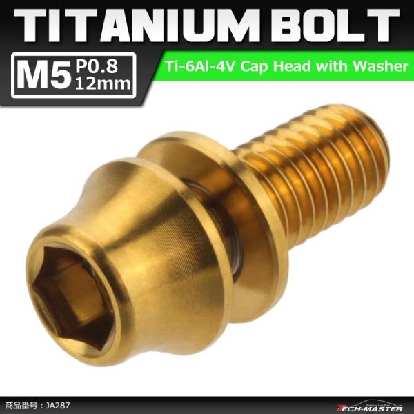 64チタンボルト M5×12mm P0.8 ワッシャー組込 六角穴付き テーパーキャップボルト ゴー...