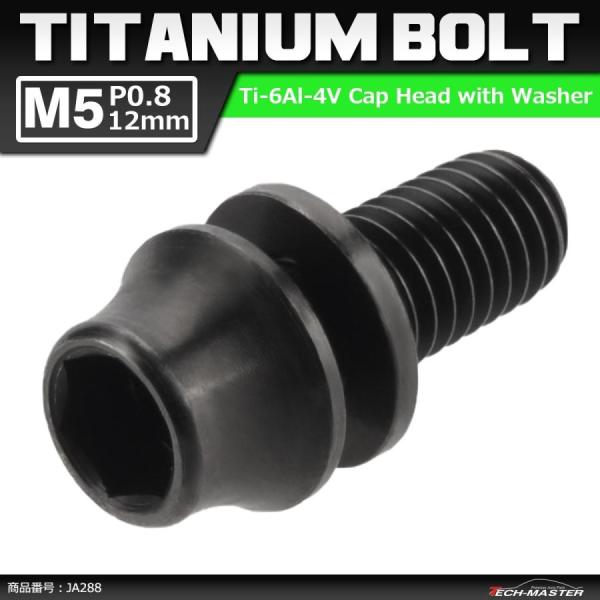 64チタンボルト M5×12mm P0.8 ワッシャー組込 六角穴付き テーパーキャップボルト ブラ...