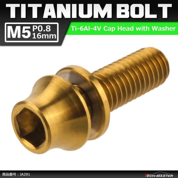 64チタンボルト M5×16mm P0.8 ワッシャー組込 六角穴付き テーパーキャップボルト ゴー...