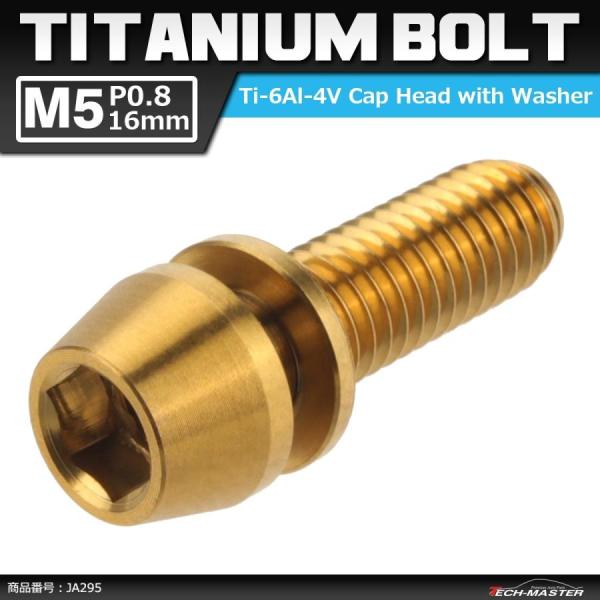 64チタンボルト M5×16mm P0.8 ワッシャー組込 六角穴付き テーパーキャップボルト ゴー...