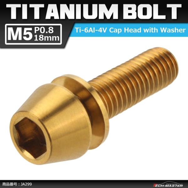 64チタンボルト M5×18mm P0.8 ワッシャー組込 六角穴付き テーパーキャップボルト ゴー...