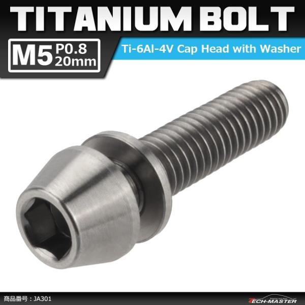 64チタンボルト M5×20mm P0.8 ワッシャー組込 六角穴付き テーパーキャップボルト シル...