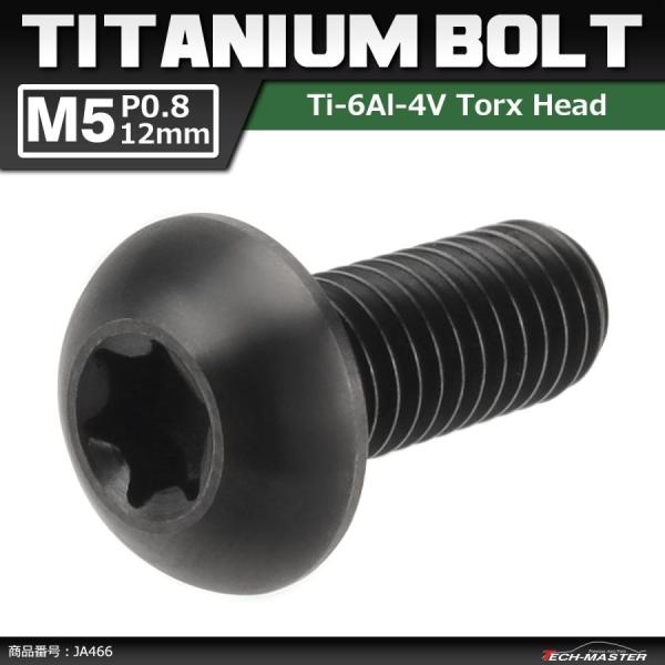 64チタンボルト M5×12mm P0.8 トラスヘッド トルクス穴付き ボタンボルト ブラック 黒...