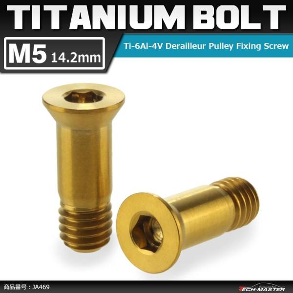 64チタンボルト ディレイラープーリー ボルト M5×14.2mm ゴールドカラー 2個セット JA...