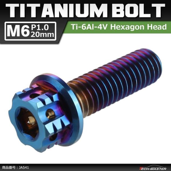 64チタンボルト M6×20mm P1.0 ヘキサゴン ホールヘッド 六角ボルト フランジ付き 六角...