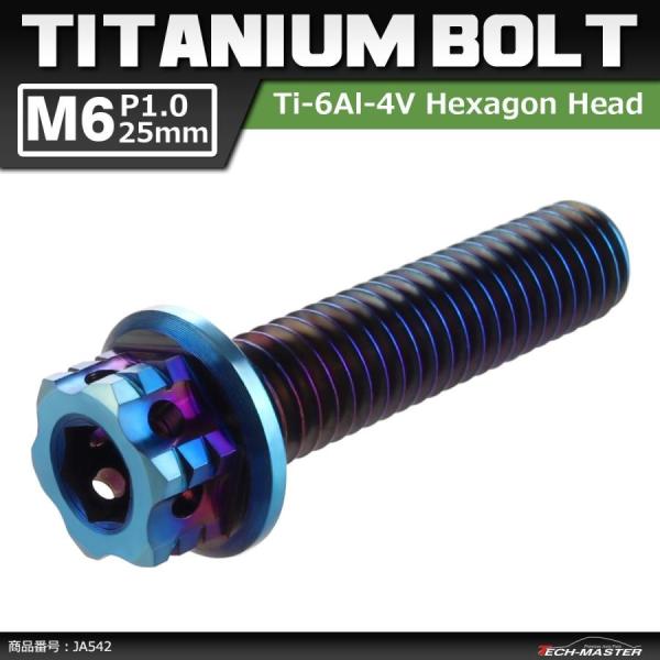 64チタンボルト M6×25mm P1.0 ヘキサゴン ホールヘッド 六角ボルト フランジ付き 六角...