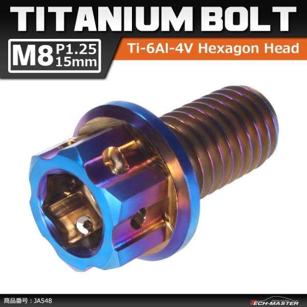 64チタンボルト M8×15mm P1.25 ヘキサゴン ホールヘッド 六角ボルト フランジ付き 六...