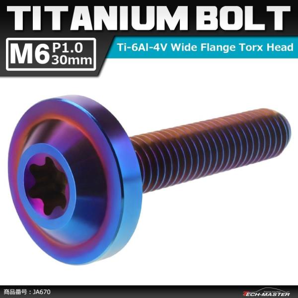 64チタンボルト M6×30mm P1.0 トルクス穴 フランジ付き ボタンボルト 焼きチタンカラー...