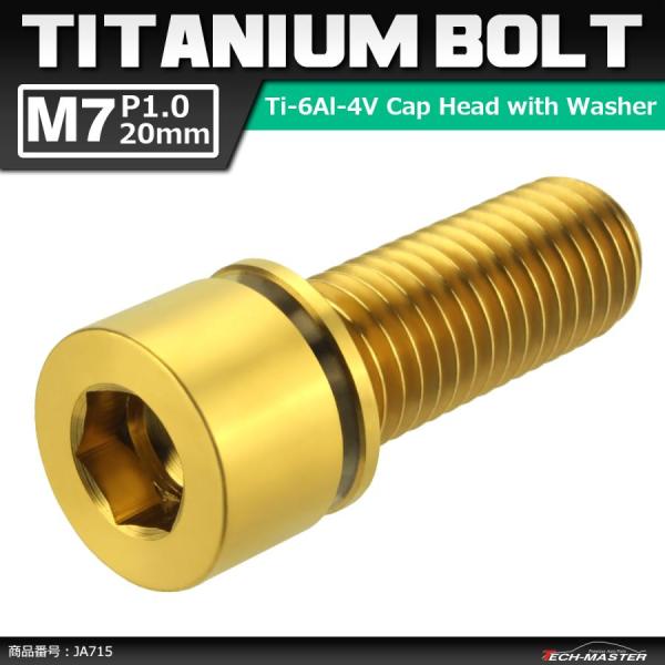 64チタンボルト M7×20mm P1.0 ワッシャー組込 六角穴付き キャップボルト ステム向け ...