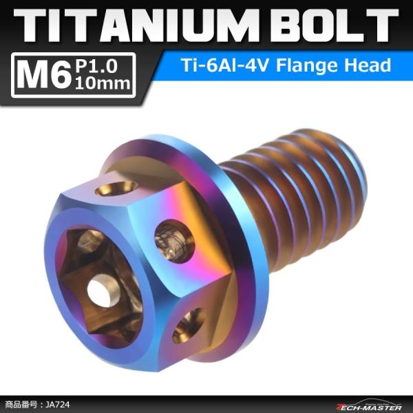 64チタンボルト M6×10mm P1.0 ホールヘッド 六角ボルト フランジ付き 六角ボルト 焼き...