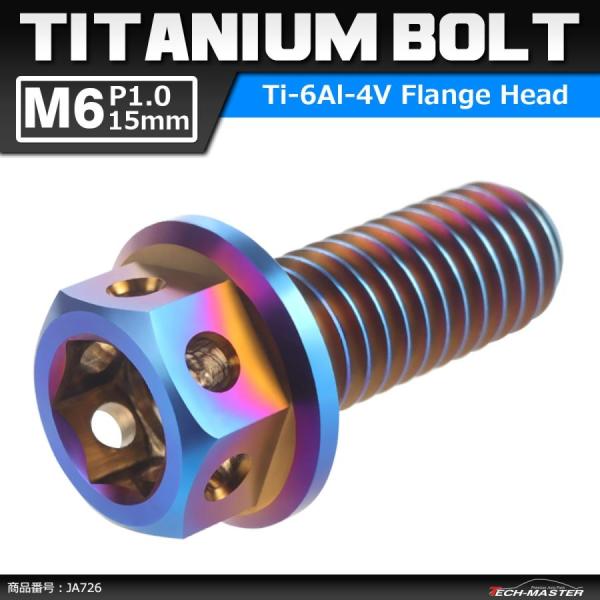 64チタンボルト M6×15mm P1.0 ホールヘッド 六角ボルト フランジ付き 六角ボルト 焼き...