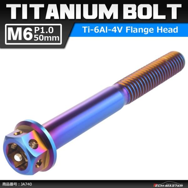 64チタンボルト M6×50mm P1.0 ホールヘッド 六角ボルト フランジ付き 六角ボルト 焼き...