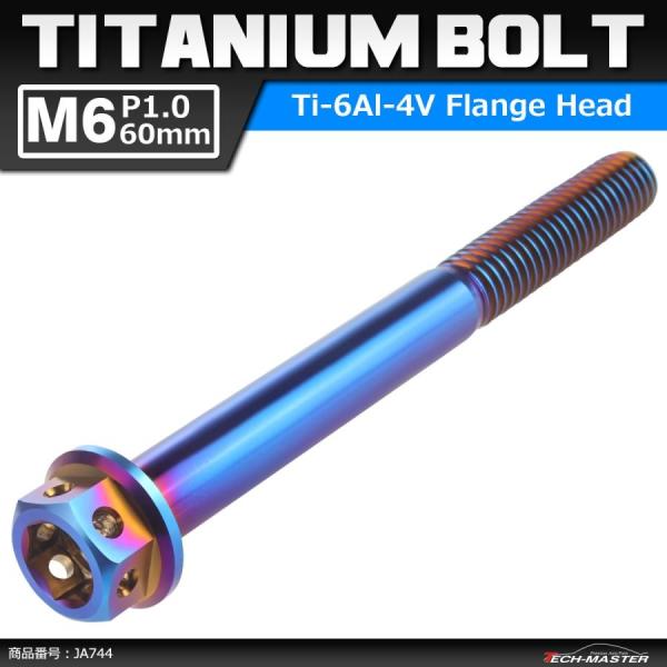 64チタンボルト M6×60mm P1.0 ホールヘッド 六角ボルト フランジ付き 六角ボルト 焼き...