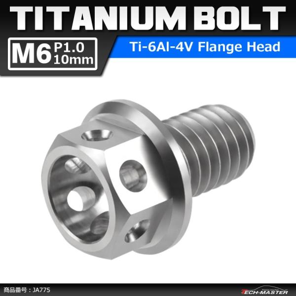 64チタンボルト M6×10mm P1.0 ホールヘッド 六角ボルト フランジ付 シルバーカラー 素...