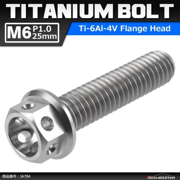 64チタンボルト M6×25mm P1.0 ホールヘッド 六角ボルト フランジ付 シルバーカラー 素...