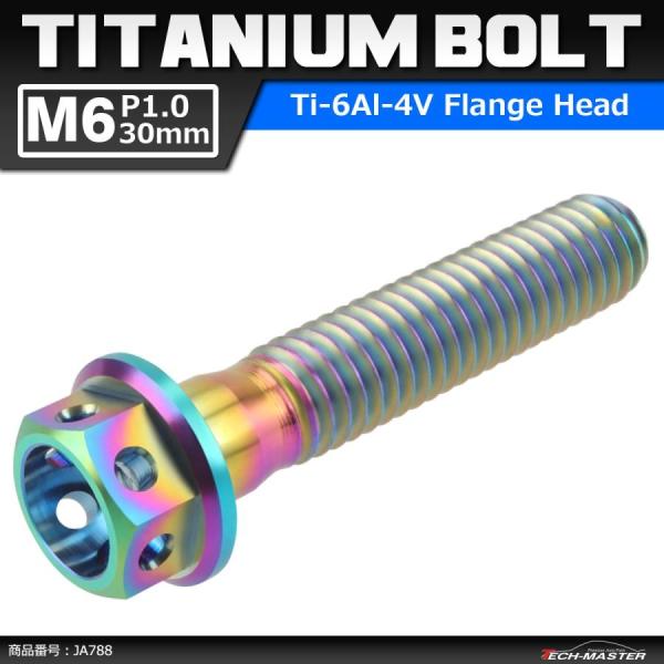 64チタンボルト M6×30mm P1.0 ホールヘッド 六角ボルト フランジ付 焼きチタンカラー ...