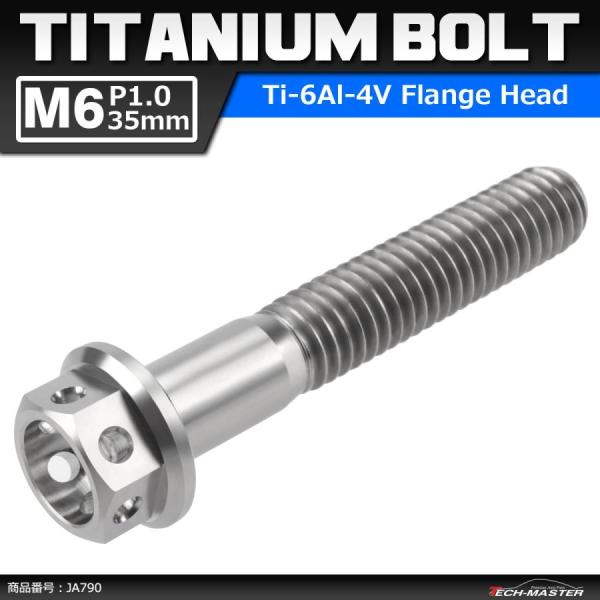 64チタンボルト M6×35mm P1.0 ホールヘッド 六角ボルト フランジ付 シルバーカラー 素...