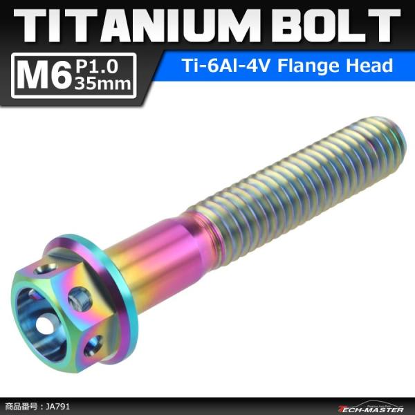 64チタンボルト M6×35mm P1.0 ホールヘッド 六角ボルト フランジ付 焼きチタンカラー ...