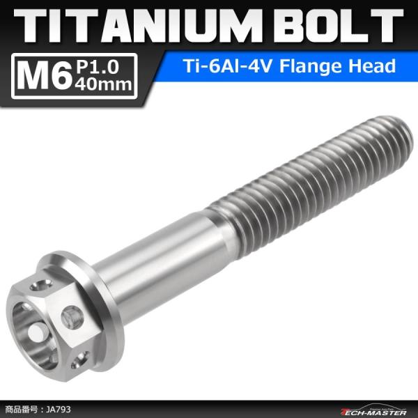 64チタンボルト M6×40mm P1.0 ホールヘッド 六角ボルト フランジ付 シルバーカラー 素...