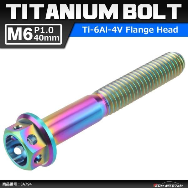 64チタンボルト M6×40mm P1.0 ホールヘッド 六角ボルト フランジ付 焼きチタンカラー ...