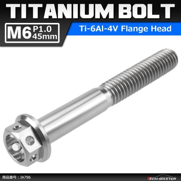 64チタンボルト M6×45mm P1.0 ホールヘッド 六角ボルト フランジ付 シルバーカラー 素...