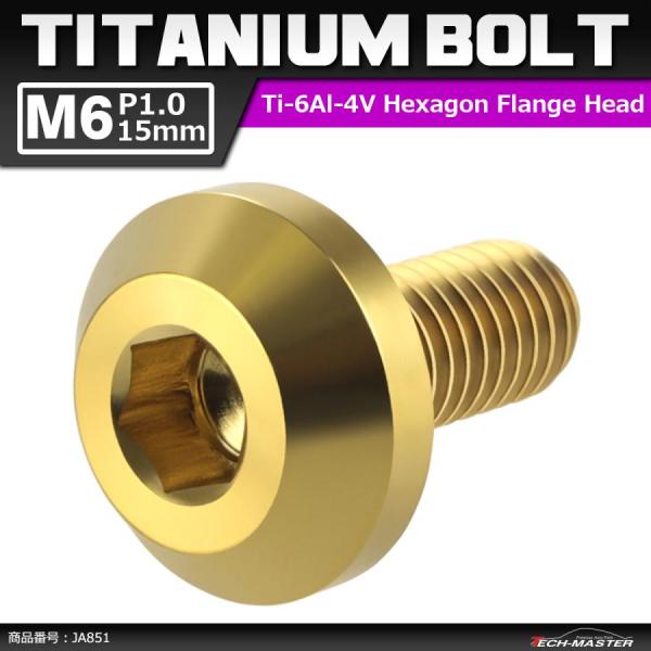 64チタンボルト M6×15mm P1.0 テーパーヘッド 六角穴 ボタンボルト ゴールドカラー 1...