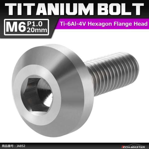 64チタンボルト M6×20mm P1.0 テーパーヘッド 六角穴 ボタンボルト シルバーカラー 素...