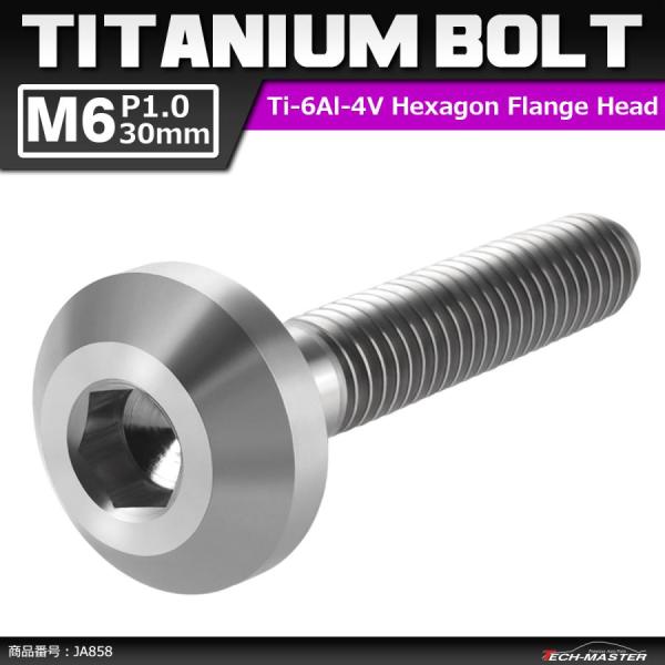 64チタンボルト M6×30mm P1.0 テーパーヘッド 六角穴 ボタンボルト シルバーカラー 素...