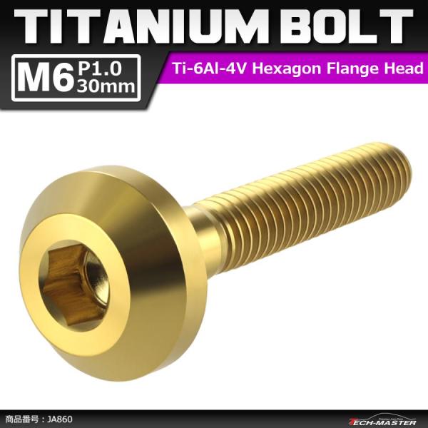 64チタンボルト M6×30mm P1.0 テーパーヘッド 六角穴 ボタンボルト ゴールドカラー 1...