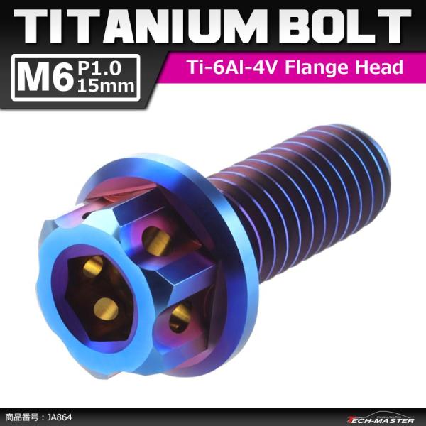 64チタンボルト M6×15mm P1.0 ヘキサゴン ホールヘッド 六角ボルト フランジ付き 六角...