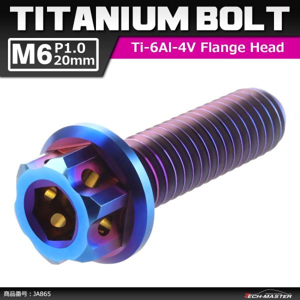 64チタンボルト M6×20mm P1.0 ヘキサゴン ホールヘッド 六角ボルト フランジ付き 六角...