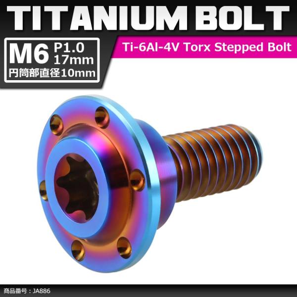 64チタンボルト M6×17mm P1.0 円筒部直径10mm 段付きボルト トルクス穴 フランジ付...