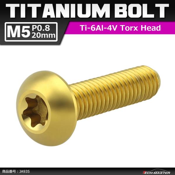 64チタンボルト M5×20mm P0.8 トラスヘッド トルクス穴付き ゴールドカラー 1個 JA...