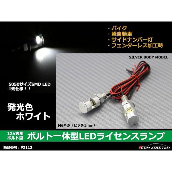 ボルト型 汎用 LED ナンバー灯 バイク 等に 本体色：シルバー 2個 セット PZ112