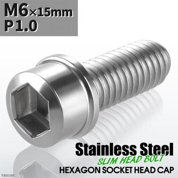 キャップボルト M6×15mm P1.0 スリムヘッド ステンレス シルバーカラー 1個 TB019...