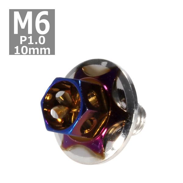 六角ボルト M6×10mm P1.0 フラワーヘッド スターワイドフランジ ステンレス シルバー＆焼...